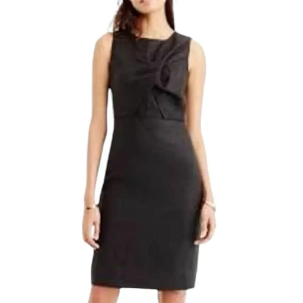 J.Crew Irish Linen Sheath Dress Black Draped Knot Work Cocktail Size 6